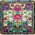 Metal Light Switch Outlet Cover Decorative Wall Plate Pink Purple Flowers EFW103. Fixed Price $13.49.