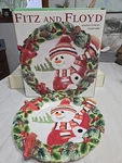 Vntg 2003 Fitz Floyd Woodland Snowman & Cardinal 9 Holiday Canap Plate. Fixed Price $10.00.