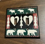 Fired Up! Double Light Switch Cover Wall Plate Moose Bear Trees Cabin Decor. Fixed Price $9.99.
