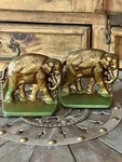 Pair Of Cast Iron Handpainted Detailed Majestic Grazing Elephant Bookends. Fixed Price $56.25.