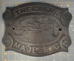 Antique The Great Majestic Cast Iron Plate Steam Ship Logo. Fixed Price $125.00.
